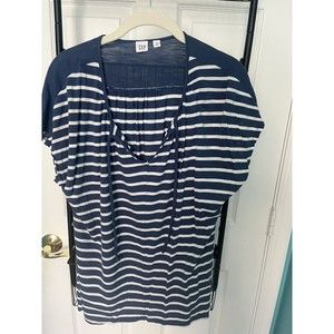 GAP Womens Cap Sleeve Blouse Blue/White Size M Lightly Worn